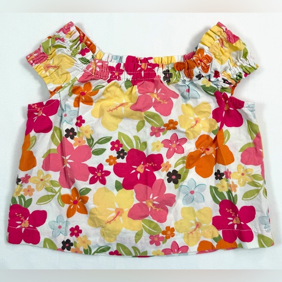 GYMBOREE Baby Girls' Aloha Sunshine Floral Tropical Cap Sleeve Blouse Top 12-18M - Picture 1 of 6